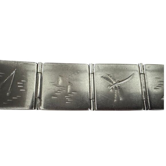 Vintage Mexican Non-Sterling Silver Link Bracelet With Black & Yellow Enamel Inl - Picture 5 of 7